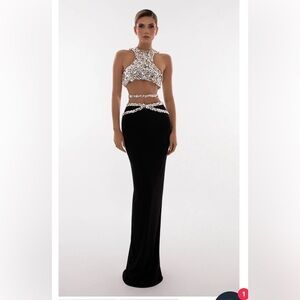 Albina Dyla Stone-Embellished Crop Tank With Long Skirt